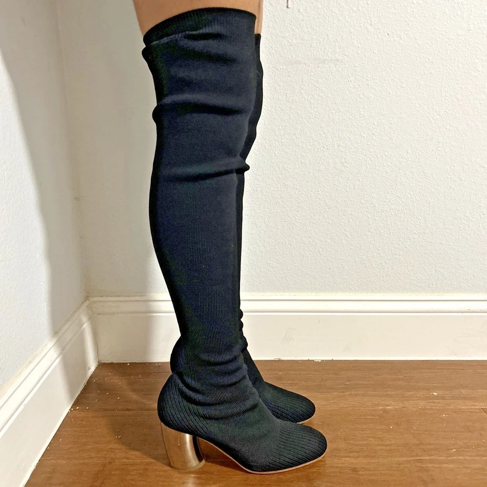 Proenza Schouler Boots Womens 36.5 Black Stretch Knit Over The‎ Knee Sock Style
